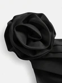 SHEIN Girlism 优雅少女纯色露肩 3D 花卉点缀不对称下摆荷叶边派对短裙 - 黑色 - 查看 11