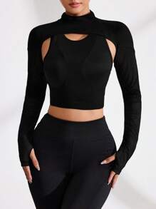 Easithlete Damen Steher Kragen einfarbiges Langarm minimalistisches Sport T-Shirt, bequemer Alltagskleidung