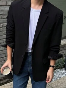 DAZY Men's Black Casual All-Match Versatile Suit Jacket For Going Out Fall,Winter Buisness Attire