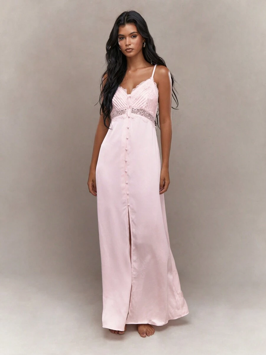 MISSGUIDED Button Front Lace Insert Cami Maxi Dress For SummerMISSGUIDED