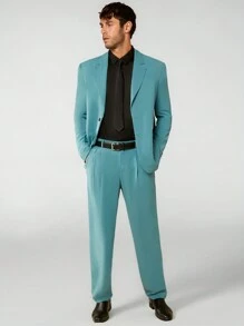 Manfinity VCAY Men 1pc Solid Blazer & 1pc Suit Pants Set Without Belt - Green - View 4