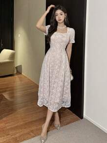 DAZY Women Elegant Lace Mid-Calf Party Dress, Spring/Summer Sundress