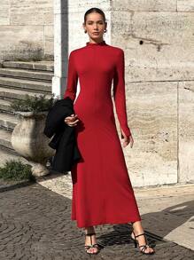 BizChic 圣诞红连衣裙，舒适的节日派对连衣裙，女士优雅通勤装，' - 紅色 - 查看 4