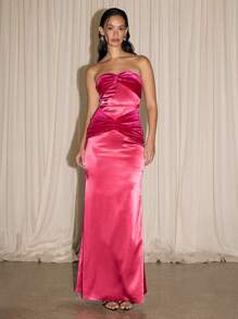 AiiRZ Bandeau Fishtail Maxi Dress With Velvet Bow Detail