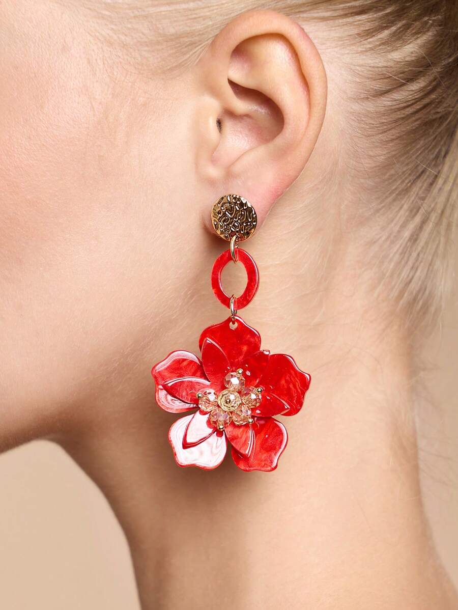 SHEIN SXY 女士简约花形无穿孔耳环，休闲日常佩戴情人节、妈妈、母亲、母亲节、礼物