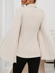 SHEIN Clasi Elegant Winter Women's Apricot Pleated Long Sleeved Flip Collar Waist Suit Jacket