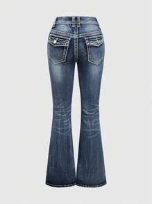 ROMWE Grunge Punk Women Y2K Retro Vintage Distressed Ultra Super Low Waist Flare Leg Trousers