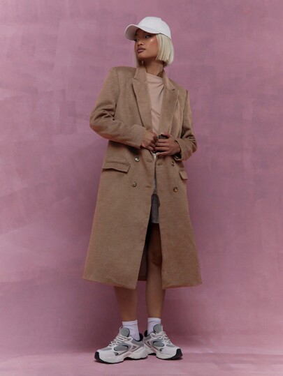 MISSGUIDED Abrigo largo de doble botonadura, manga larga, de estilo lana, para uso en la oficina