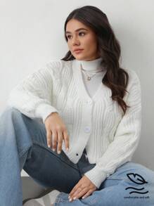 Aveloria Modichic Classic Simple French Twist Knit Cropped V-Neck Cardigan For Women, Winter