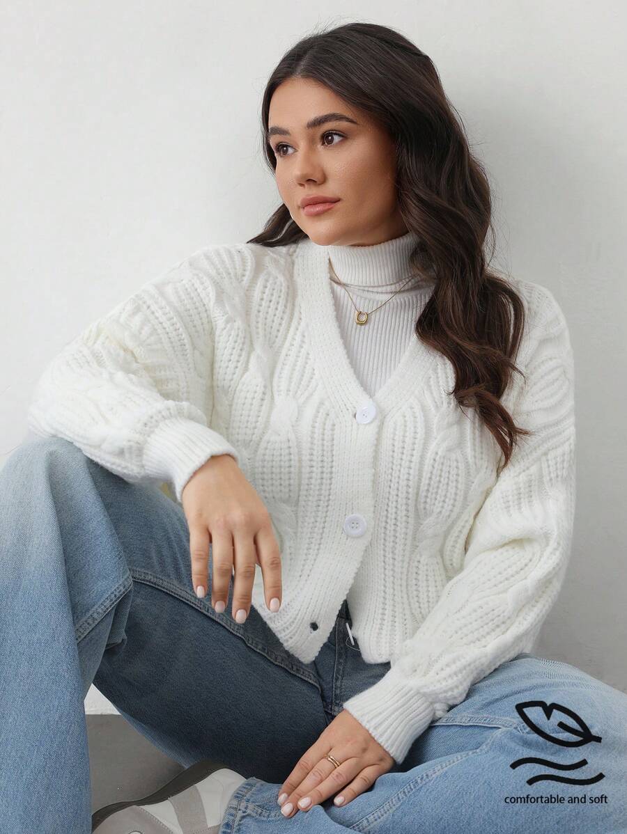 Aveloria Modichic Classic Simple French Twist Knit Cropped V-Neck Cardigan For Women, Winter