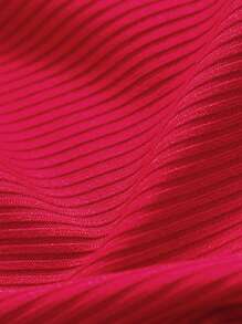 Set de 2 piezas Blusa de manga larga acanalada roja y falda a cuadros rojos para niñas preadolescentes, apto para Navidad - Rojo - Ver 6