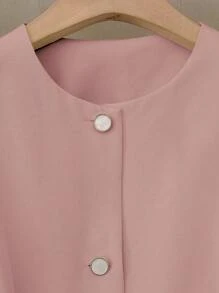 SHEIN LUNE Women Autumn Solid Color Round Neck Long Sleeve Single Breasted Blazer Jacket