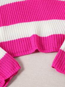 SHEIN Teenager Mädchen Street Cool Herbst/Winter Strickpullover, Mode Neu Flach, Fuchsia und Weiß Kontrastfarbe zeigt Charme, Street Cool Vibe kurz, locker sitzend, bequem, lässiges zerfranstes Persönlichkeit Rundhals Strickpullover kann mit Jeans und Röcken kombiniert werden, Weiche Stoffe schmeicheln der Haut der Mädchen. Geeignet für verschiedene Anlässe wie Zuhause, Reisen, Einkaufen, Treffen, Ausgehen mit Freunden, Partys, Präsentation des ICON-Charmes