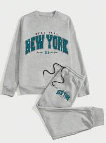 Manfinity Homme Men Letter Graphic Sweatshirt & Sweatpants - Grey - View 4