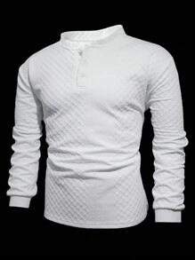 Manfinity Homme Plus Size Men's Casual Solid Color Textured Polo Shirt, Autumn