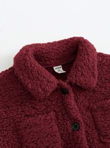 SHEIN Baby Girl Plush Turndown Collar Mid-Length Winter Coat, Warm And Cute - Burgundy - View 3