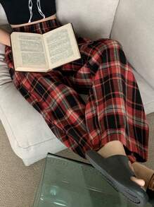 DAZY Pantalones de descanso con cintura elástica y estampado a cuadros
