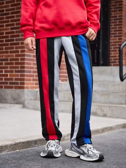 Manfinity Sport Corelite Men's Solid Color Patchwork Minimalist Sports Pants For Casual Daily Wear Sweat Pants