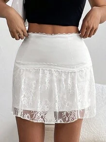 INAWLY Váy ren vá màu trơn thanh lịch cho nữ - trắng - Xem 4