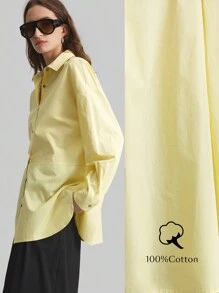 Ontre Áo sơ mi nữ mùa xuân 2025 kiểu mới, áo cánh dài tay cổ bẻ màu vàng có nút vỏ sò, áo dài tay kiểu Pháp, trang phục công sở cho nữ, áo cánh rộng rãi thoải mái - Màu vàng - Xem 2