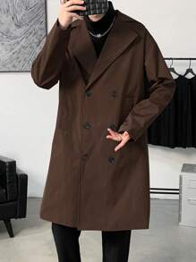 Manfinity Hypemode Men's Loose Fit Double-Breasted Lapel Collar Trench Coat, Autumn - Coffee Brown - View 3