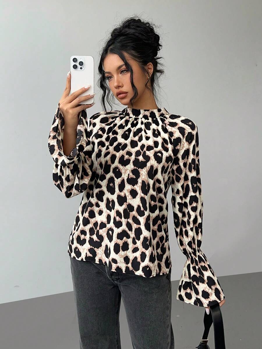 SHEIN Essnce Women's Autumn Leopard Print Long Sleeve Loose Casual Shirt - Multicolor - View 1