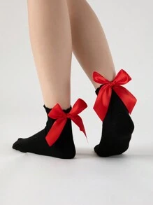 ROMWE Kawaii 女士蝴蝶结装饰可爱中筒袜，圣诞节 - 彩色 - 查看 1