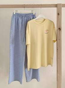 DAZY 可爱木马印花上衣和格子彩色圆点睡裤家居服套装