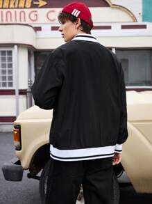 Manfinity Sport Corelite Men's Solid Color Patchwork Long Sleeve Pocket Casual Simple Sports Jacket - Black - View 2