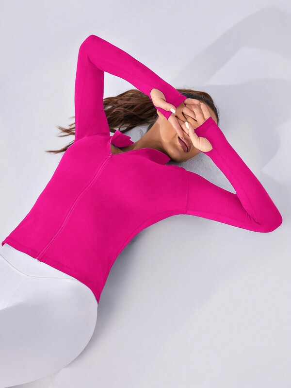 SHEIN Sport Studio Veste de sport ajustée zippée de couleur unie simple pour femmes