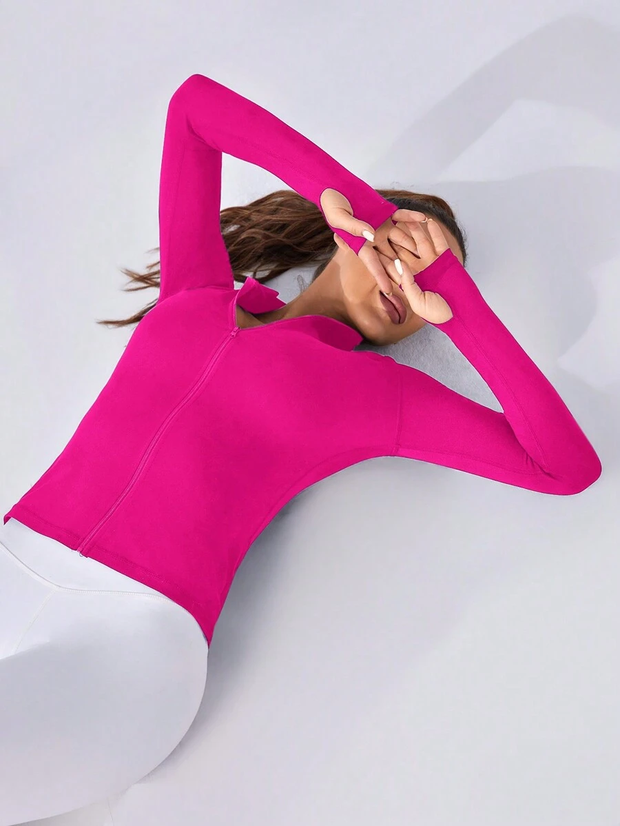 SHEIN Core Rhythm Women's Simple Solid Color Zip-Up Fitted Sports Jacket