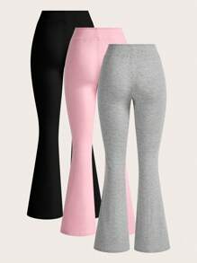 SHEIN EZwear 3 件装 女士纯色简约抽绳喇叭运动裤 - 彩色 - 查看 2