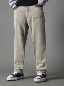 SUMWON Straight Fit Washed Carpenter Jean - Khaki - View 1