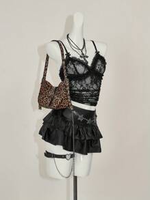 SHEIN ICON 女士 Y2k 节日派对性感蕾丝透视褶皱短款吊带背心