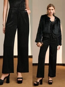 MOTF PREMIUM 满版图案斜口袋直筒西裤 - 黑色 - 查看 9