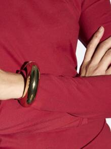 AiiRZ Asymmetrical Neckline Long Sleeve Fitted T-Shirt - Burgundy - View 4