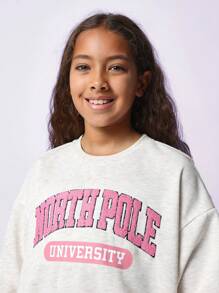 SUMWON University Style Collegiate Sweatshirt North Pole Preppy Youth Campus Varsity Athletics Academia Sportswear School Spirit Unisex Pullover - Beige - View 4