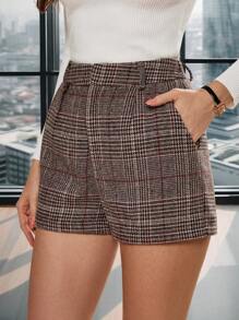 SHEIN Clasi Elegant Women's Retro Plaque Pleated Shorts - Multicolor - View 6