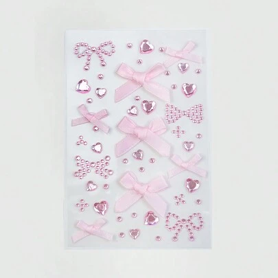 ROMWE Kawaii 1pc Lace Bow Heart Rhinestone Decal Sticker