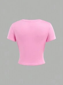 4pcs/Set Tween Girl Casual Round Neck Raglan Sleeve Leopard Print Fitted T-Shirt & Solid Color Knitted T-Shirt, Suitable For Spring & Summer, School, Campus, College - Multicolor - View 4