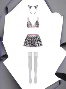 完整的牛风格内衣套装：胸罩、丁字裤、裙子、过膝袜、头饰 - 女士服装/睡衣