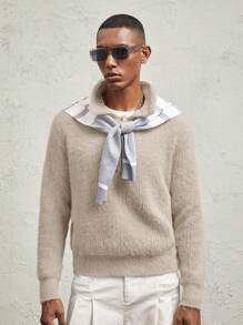 AKNOTIC Business Casual Cárdigan corto casual de media cremallera con cuello de polo, ajuste delgado, de punto de seudocashmere de visón para hombres
