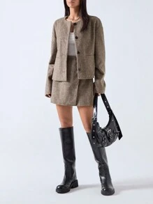 LYSMO Abrigo de cuello redondo de lana para mujer, otoño/invierno, para Ramadán - Marrón - Ver 5