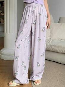 DAZY Cute Rabbit All-Over Print Loose Pajama Pants - Purple - View 6