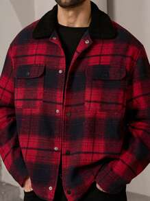 Manfinity ModaGents Men's Woven Fashionable Casual Loose Plaid Overcoat, Suitable For Going Out, Fashion Warm Overcoat, For Friends, Husband, Boyfriend Gifts