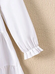 SHEIN Tween-Mädchen 3-teiliges Westenset mit Perlendekor und weißem, langärmeligem Lässig Hemdkleid, einschließlich 1 Umhängetasche, Herbst-/Winterset