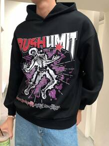 Manfinity Dauomo Men's Casual Skull & Letter Print Hoodie Sweatshirt For Autumn - Black - View 1