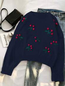 Calvaya Plus Size Vintage Mori Style Ombre Pom Pom Trim Knit Sweater, Autumn & Winter