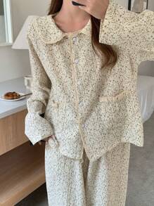 DAZY 可爱的碎花荷叶边装饰睡衣套装