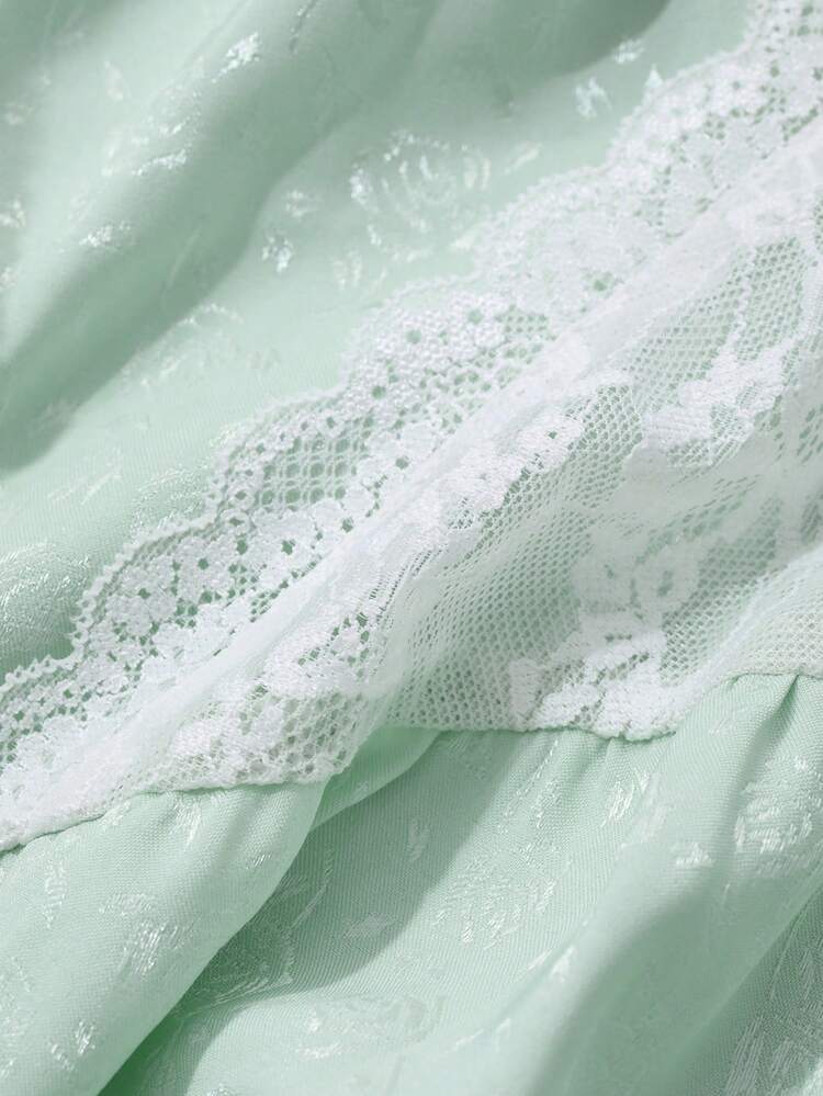 3pcs Romantic Lace Patchwork Jacquard Satin Camisole And Pants Sleepwear Set Pajama